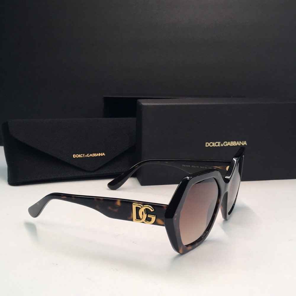 New Auth Dolce & Gabbana DG 4406 Havana Geometric Sunglasses - Picture 4 of 13